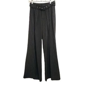 Nasty Gal | Pinstripe Belted Wide Leg Pleated Pocket Dress Pants Black/White 2